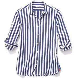 Kule Hutton Oversized Striped Cotton Poplin Shirt Blue and White XS